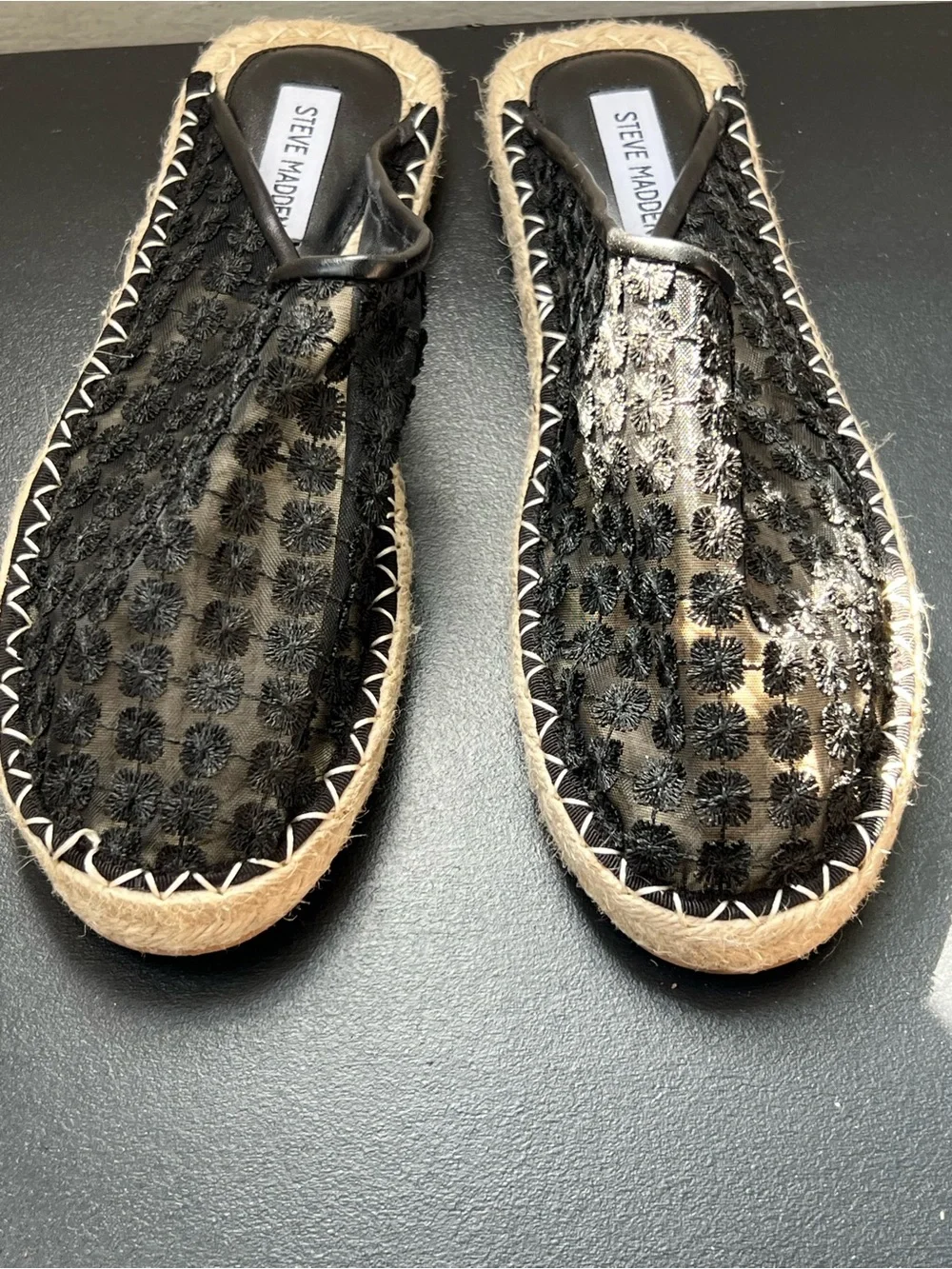 Steve Madden Black Embroidered Espadrille Slide